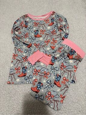 Bamboo Girls Pink-Trim Cowboy Boot Print Pajama Set